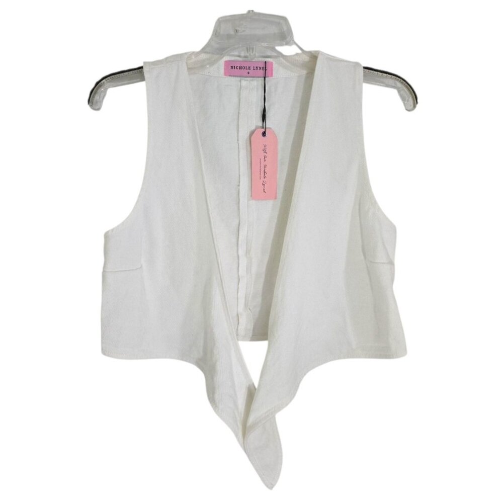 Nichole Lynel Womens White Tie Front Cropped Top Sleeveless Cotton Size S‎ NWT